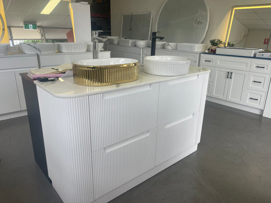 1500 Fluted Double Bowl Floor Vanity